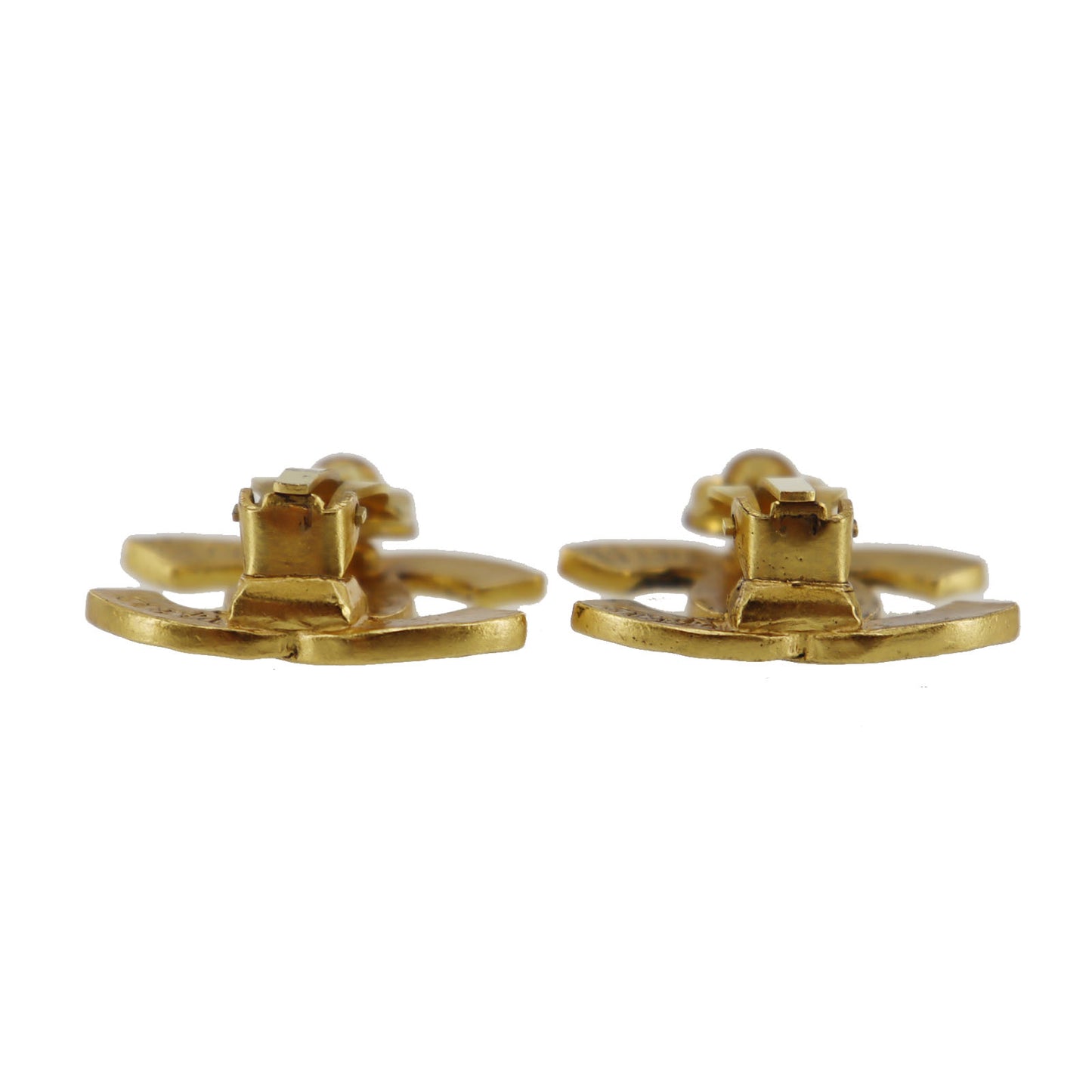CHANEL CC Logos Earrings Gold Clip-On 99A #CA589