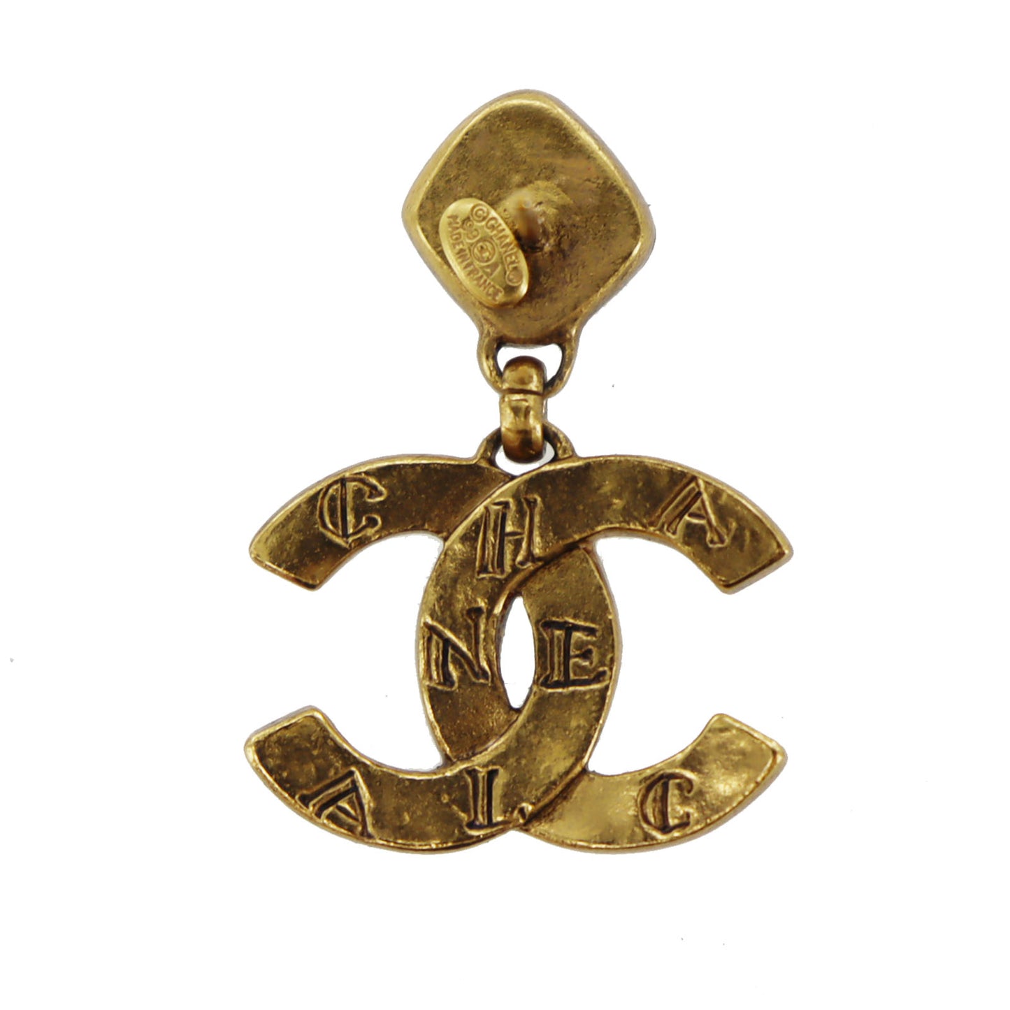 CHANEL CC Logos Red Stone Gold Piercing 99 A #CD793