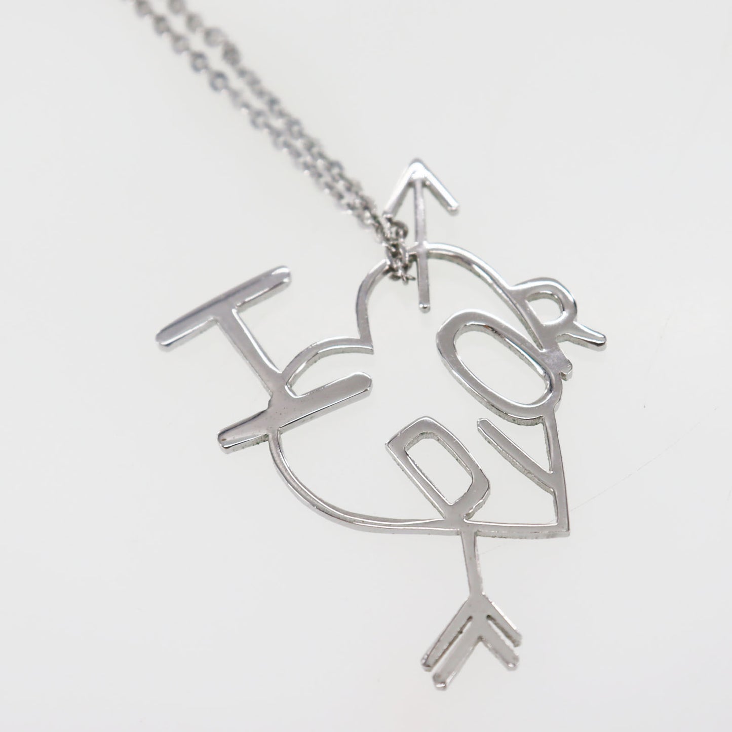 Christian Dior Logo Heart Chain Necklace Silver #CX518