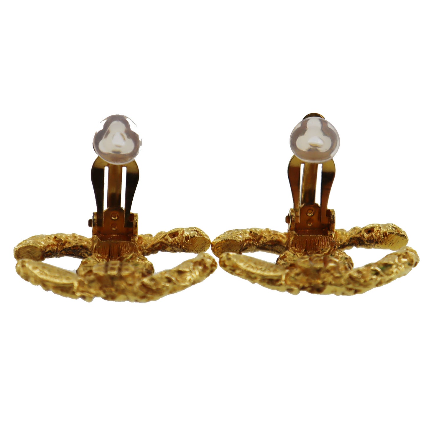 CHANEL CC Logos Earrings Gold Clip-On Vintage 03A #AG849