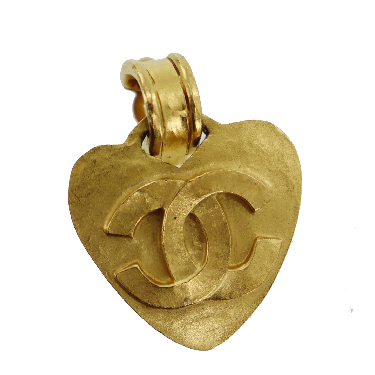 CHANEL CC Logos Heart Earrings 95P Gold Clip-On #AH146