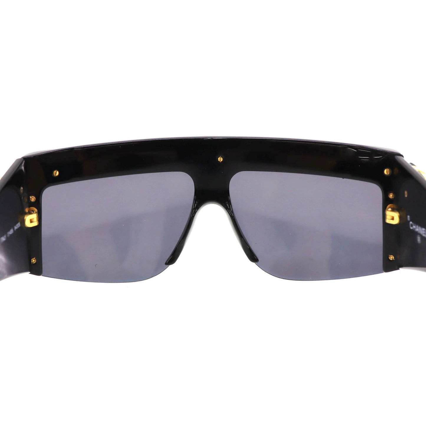 CHANEL Chain Sunglasses Black Shield Eye Wear #BZ506