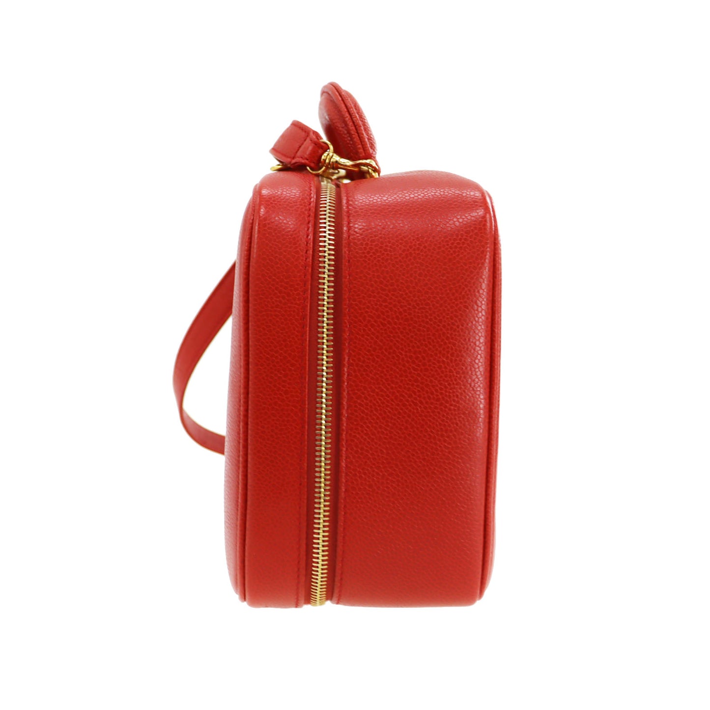 CHANEL CC Shoulder Handbag Vanity Red Caviar Skin Leather #CF934