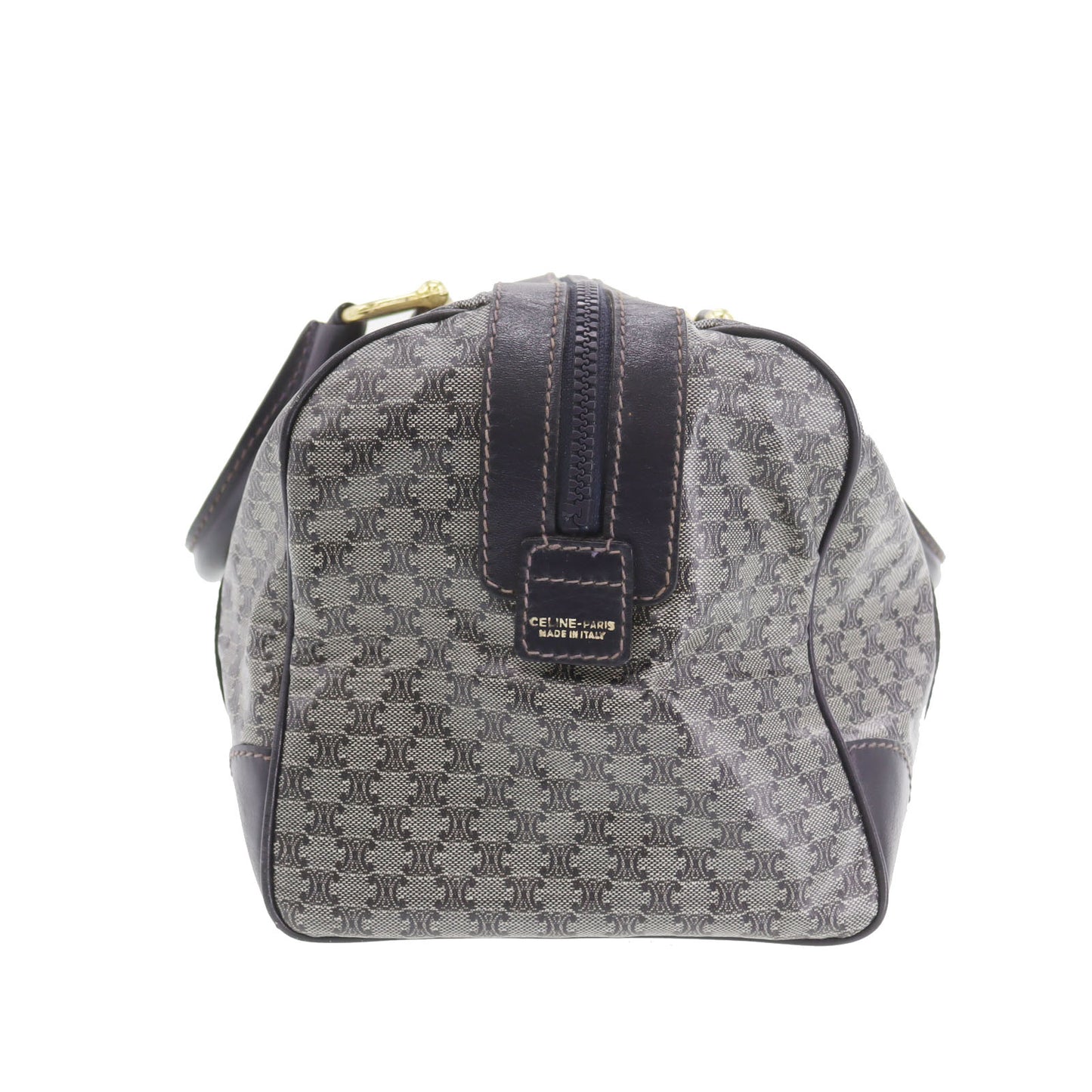 CELINE Macadam Pattern Boston Handbag Navy PVC Leather #AH231