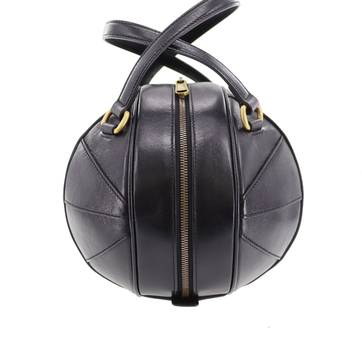 GUCCI Basket Ball Shape Handbag Black Leather #AH692