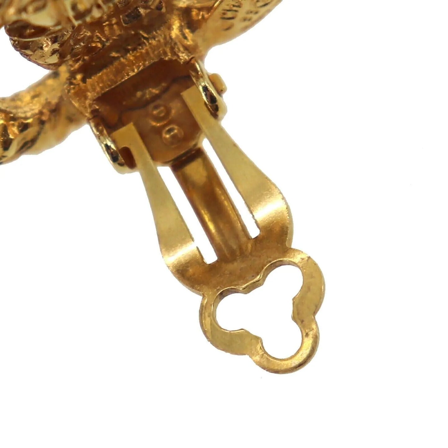 CHANEL CC Logos Earrings Gold Clip-On 95A #AE654