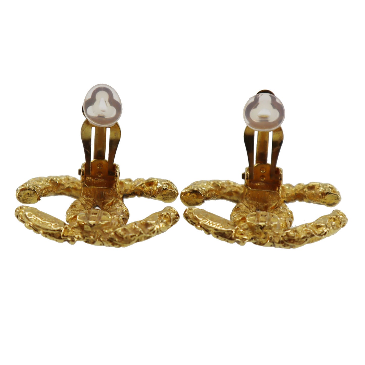 CHANEL CC Logos Earrings Gold Clip-On 03A #AG186