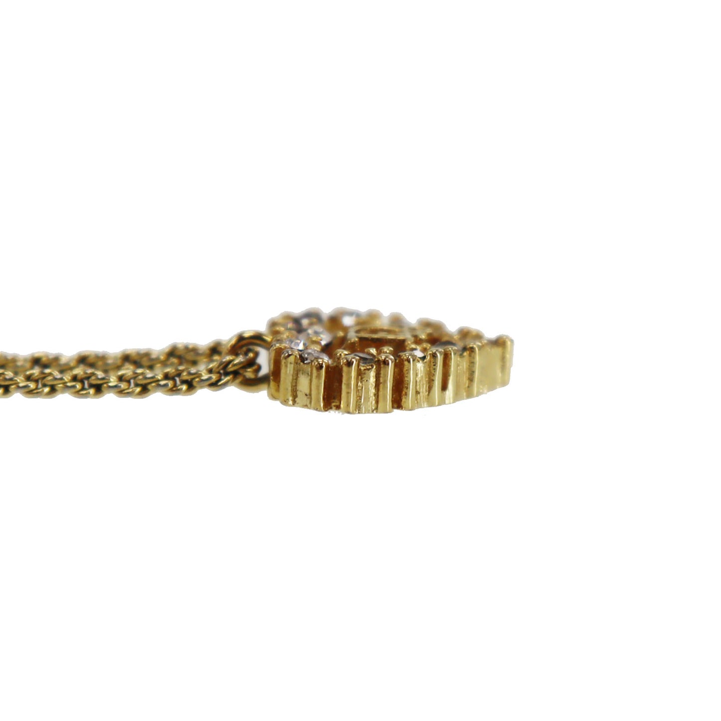 Christian Dior Logo Chain Heart Necklace Rhinestone Gold-Plated #CB230
