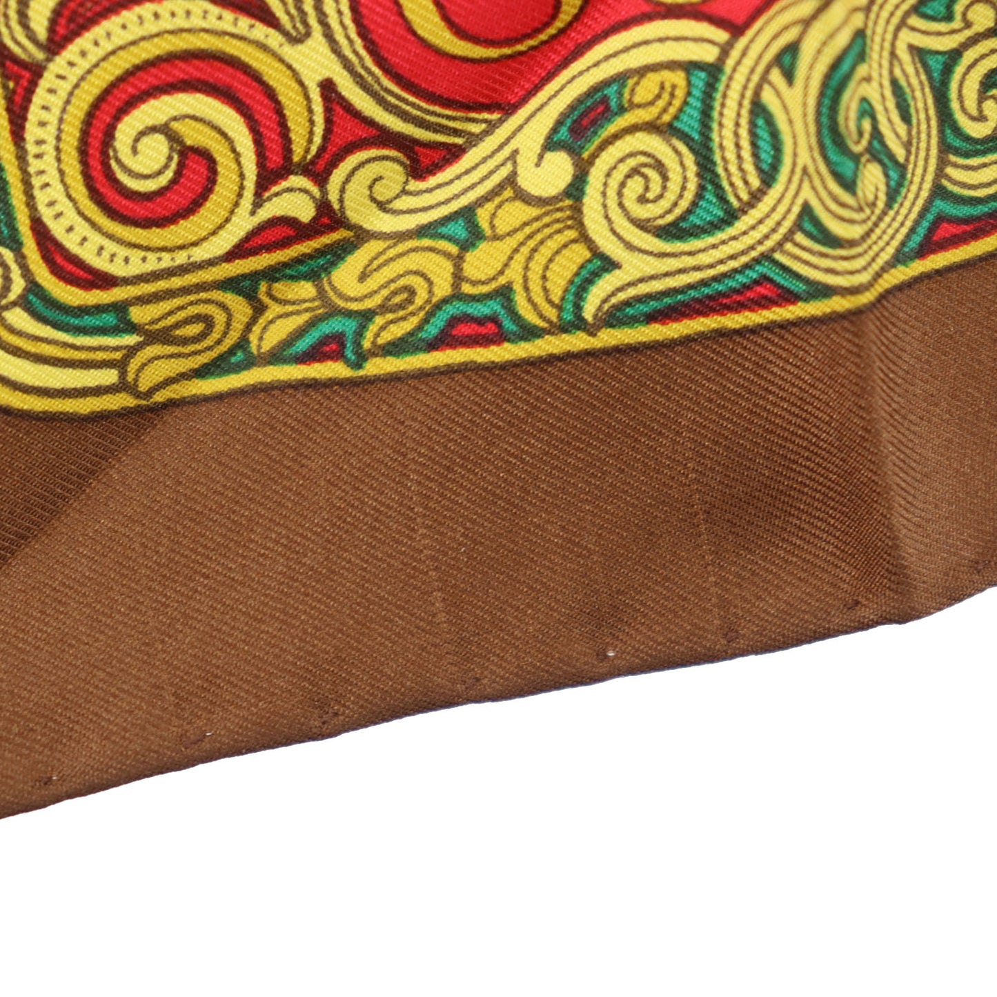 GUCCI Used Badge Motif Scarf Brown Silk Vintage #DA836