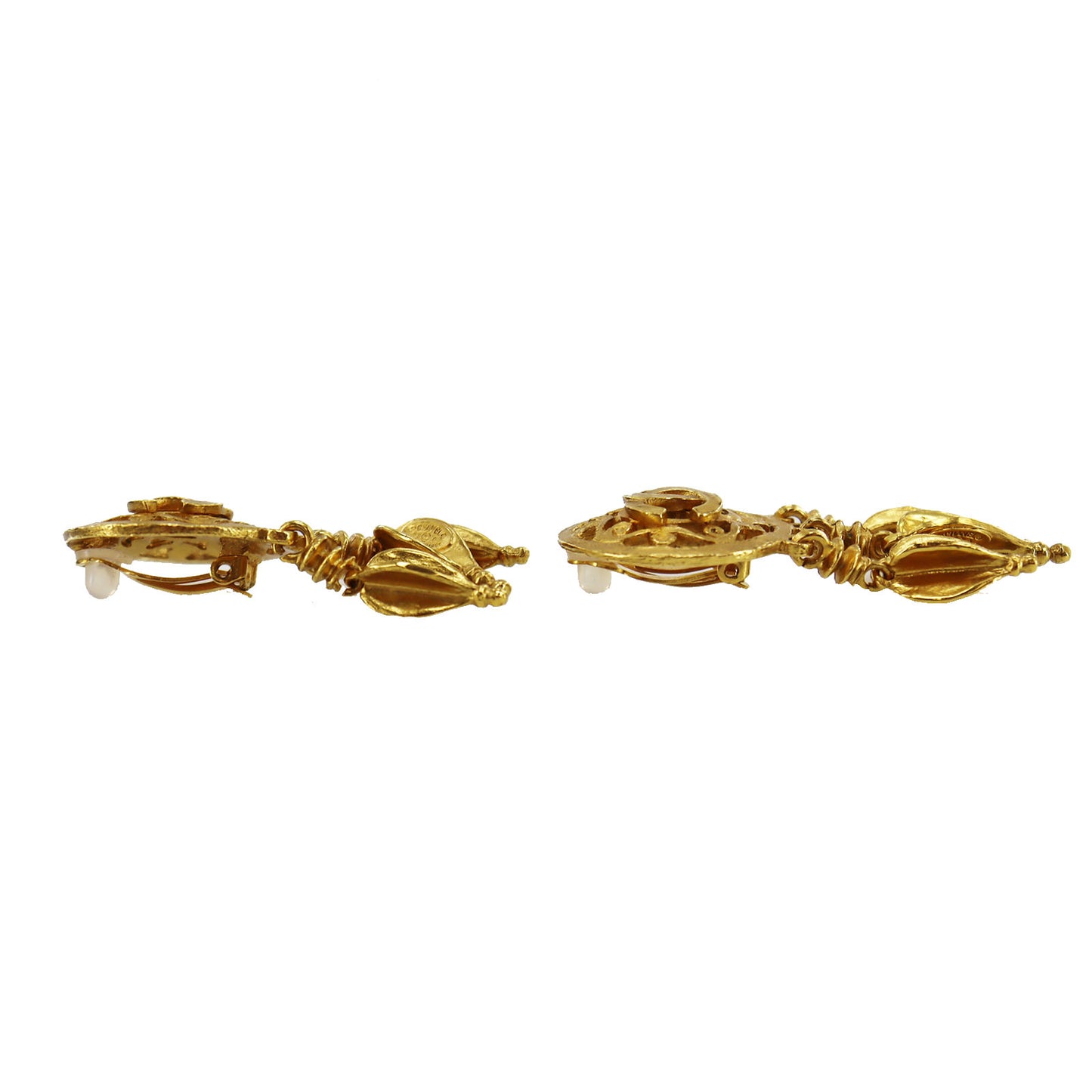 CHANEL CC Logos Circle Earrings Gold Clip-On 95 A #AH672