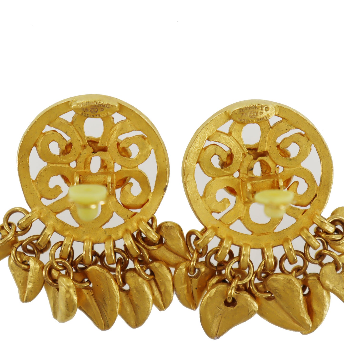 CHANEL CC Logos Earrings Gold Clip-On 95P #AH668
