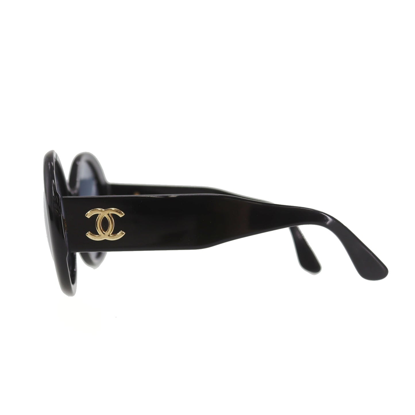 CHANEL CC Logos Sunglasses Black Round Eye Wear #CP867