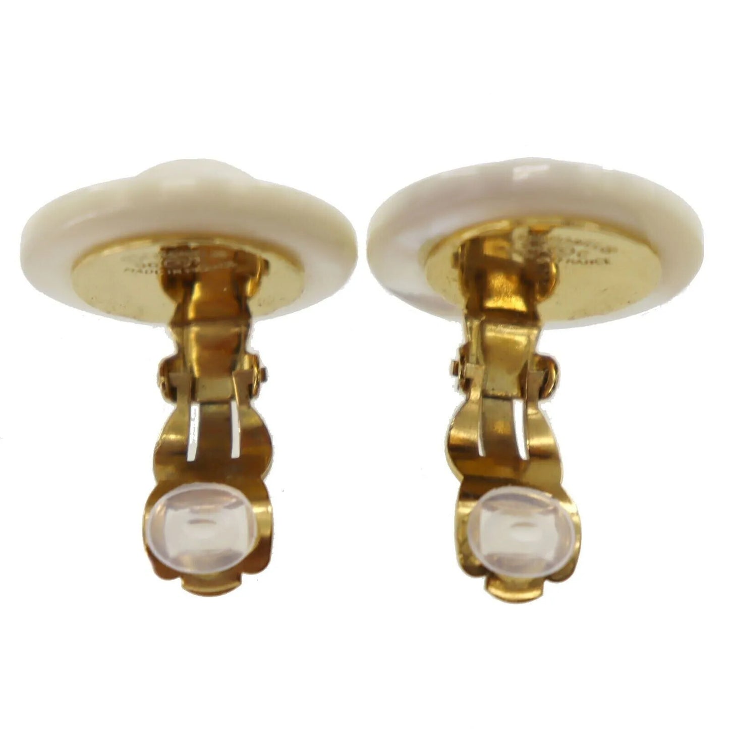 CHANEL CC Logos Circle Earrings White Clip-On 96 C #AF251