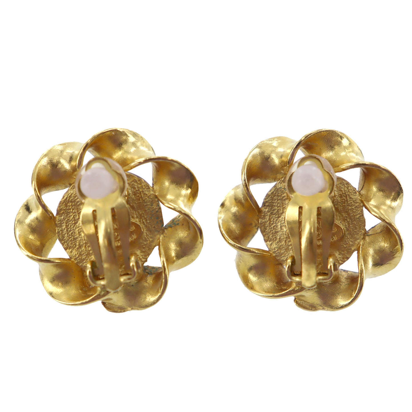 CHANEL CC Logos Spiral Circle Stone Earrings Gold Clip-On #AG839