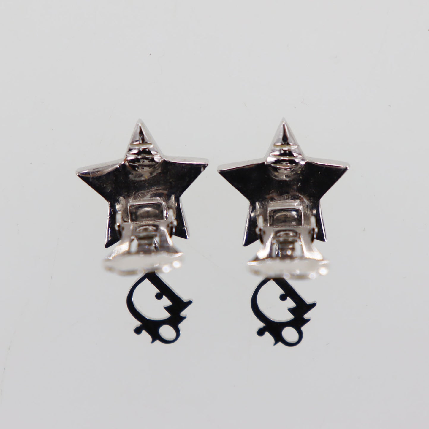 Christian Dior Star Logos Rhinestone Earrings Silver Plated #CB376 S