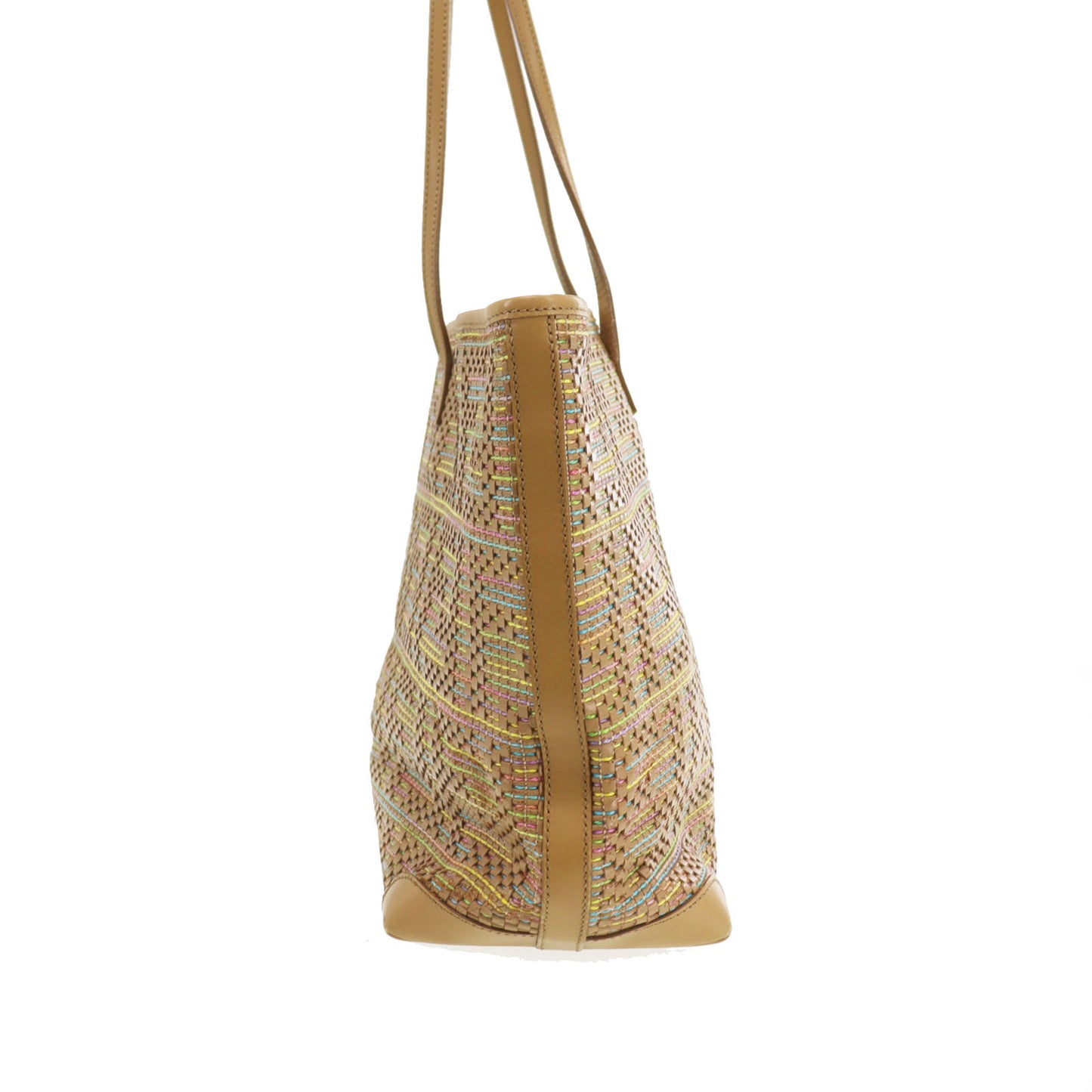 FENDI Zucca Braided Shoulder Tote Bag Beige Leather Vinage #AG96