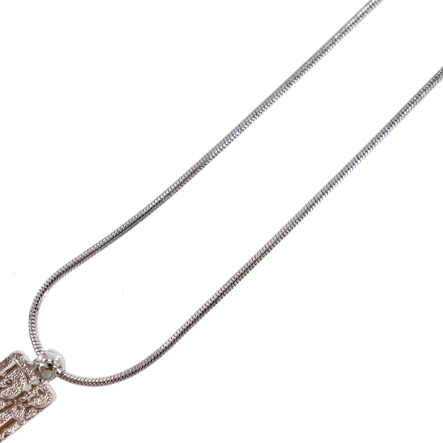 Christian Dior Trotter Rhinestones Chain Necklace Silver #ED425
