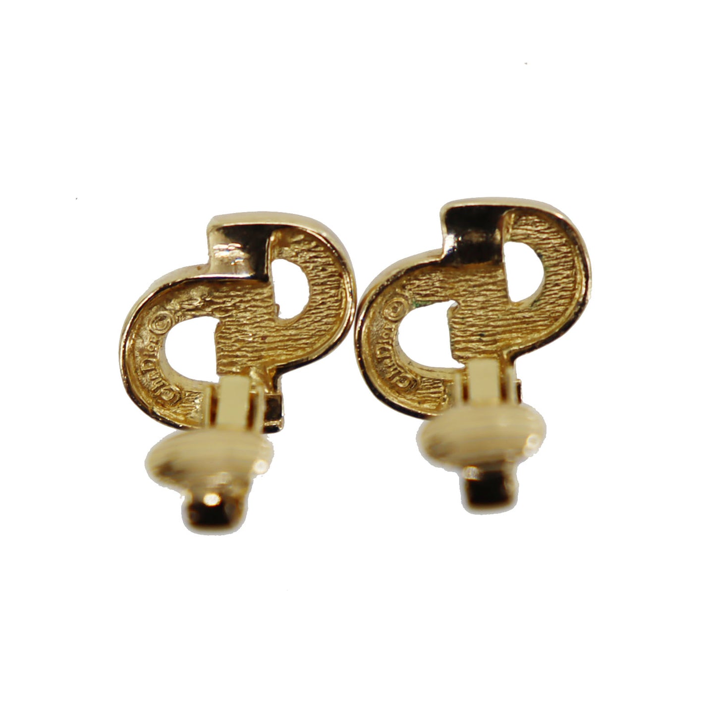 Christian Dior CD Logos Rhinestone Earrings Gold Plated #CB383