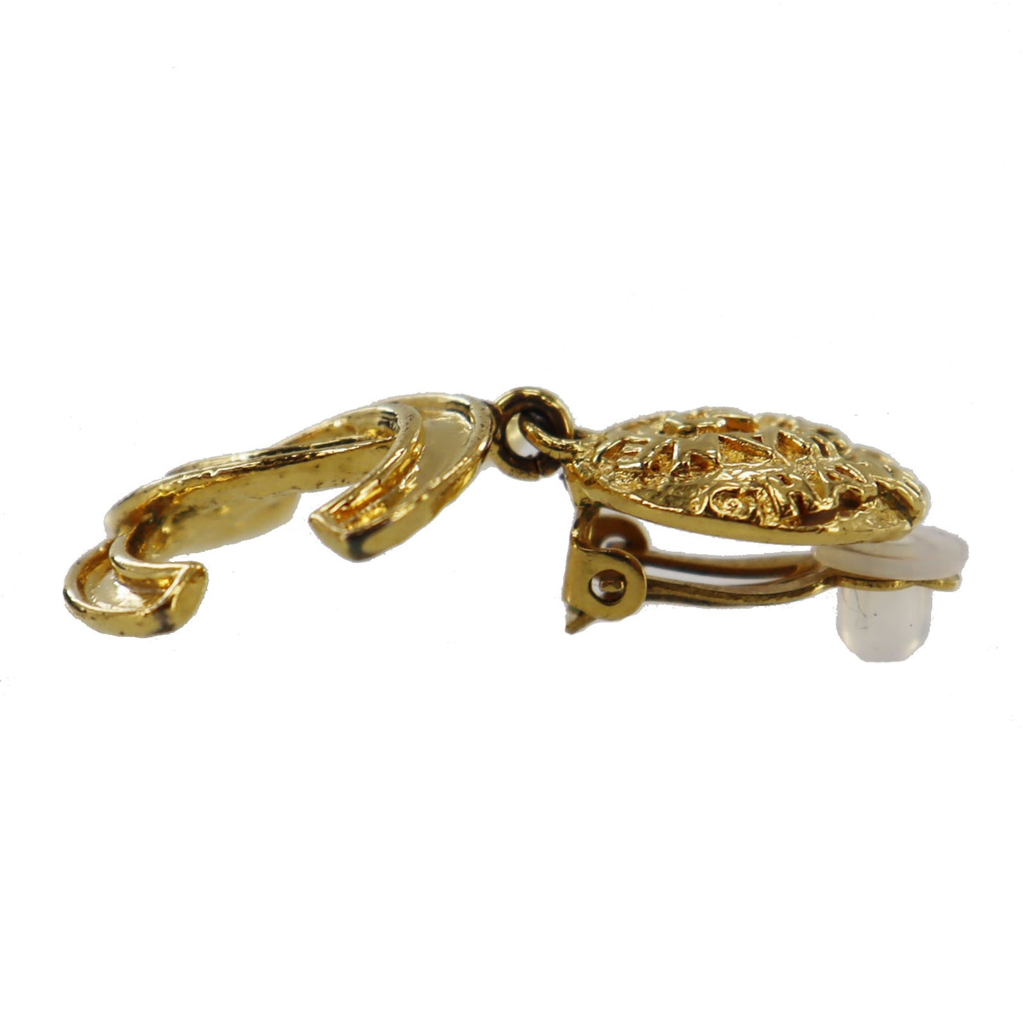 CHANEL CC Logos Circle Earrings Gold Clip-On 95A #AG999