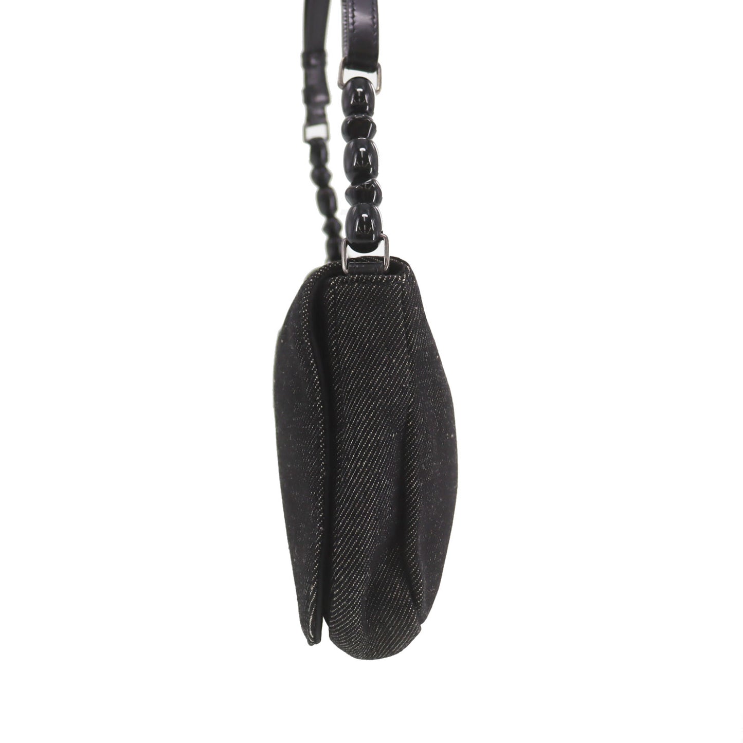 Christian Dior Maris Pearl Handbag Black Denim Canvas #CG970