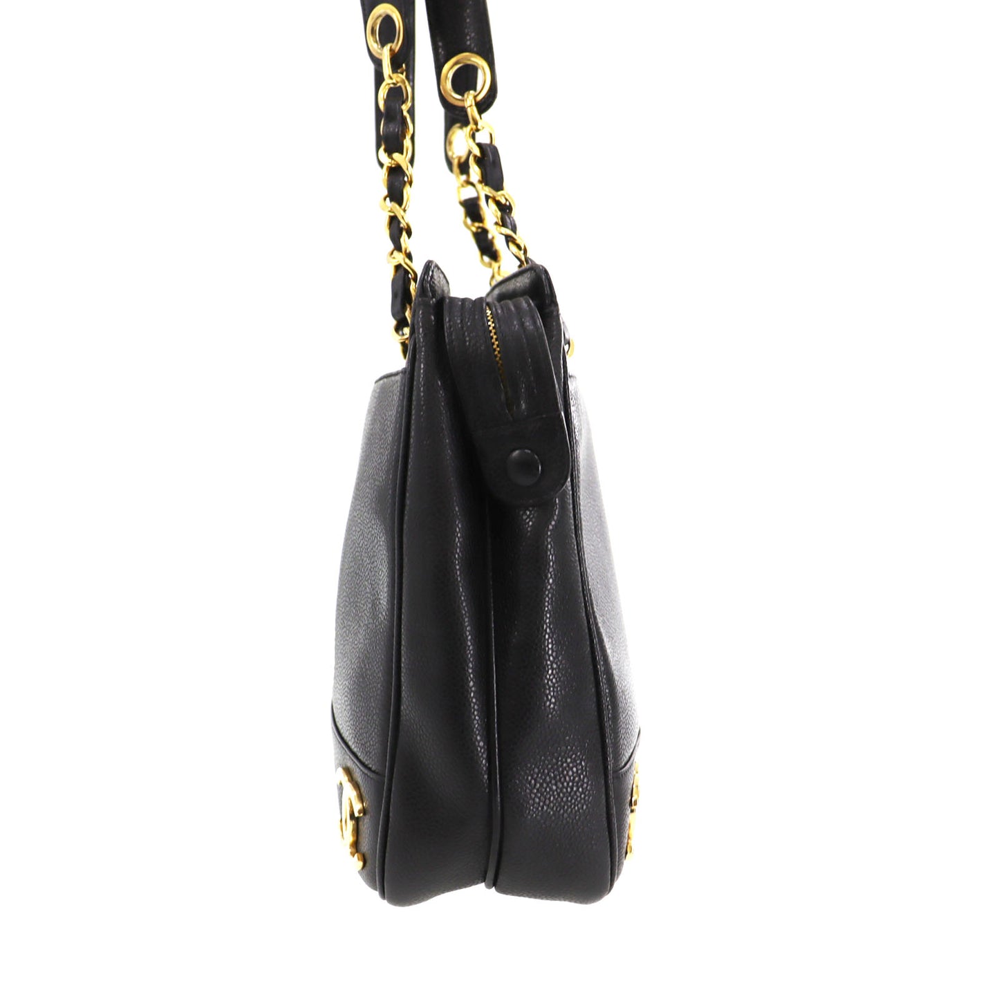 CHANEL CC Shoulder Bag Black Caviar Skin Leather #CG492