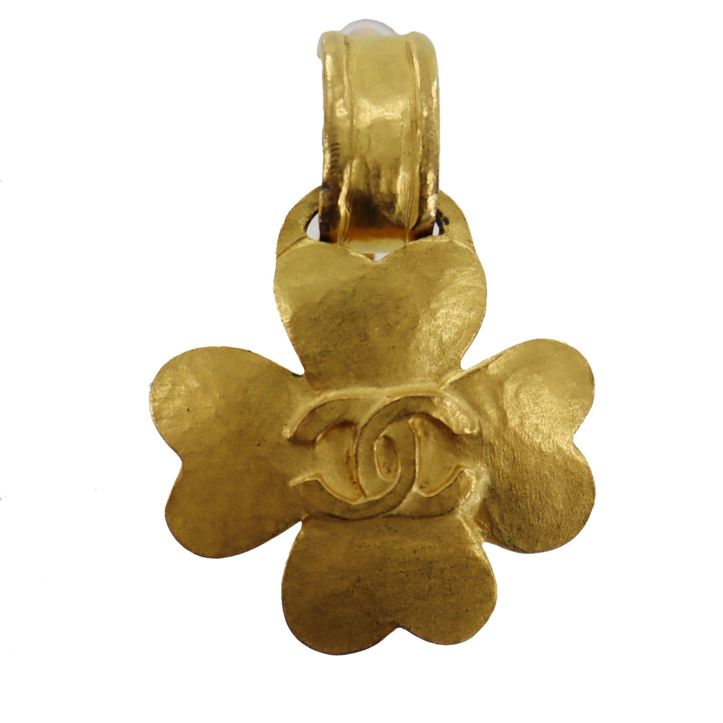 CHANEL CC Logos Clover Earrings 95 P Gold Clip-On #AH572