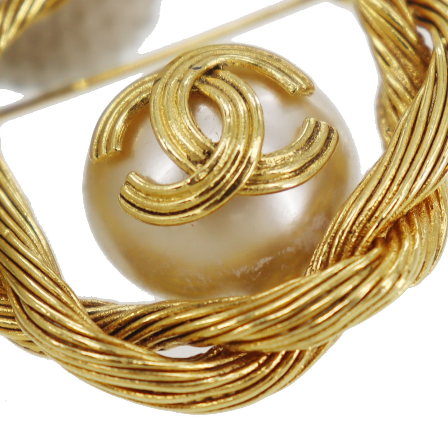 CHANEL CC Circle Pin Brooch Gold Plated Pearl 94A #CG797