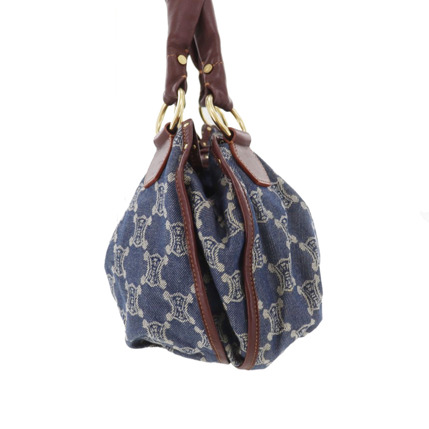 CELINE Macadam Pattern Used Shoulder Handbag Denim Vintage #DA772