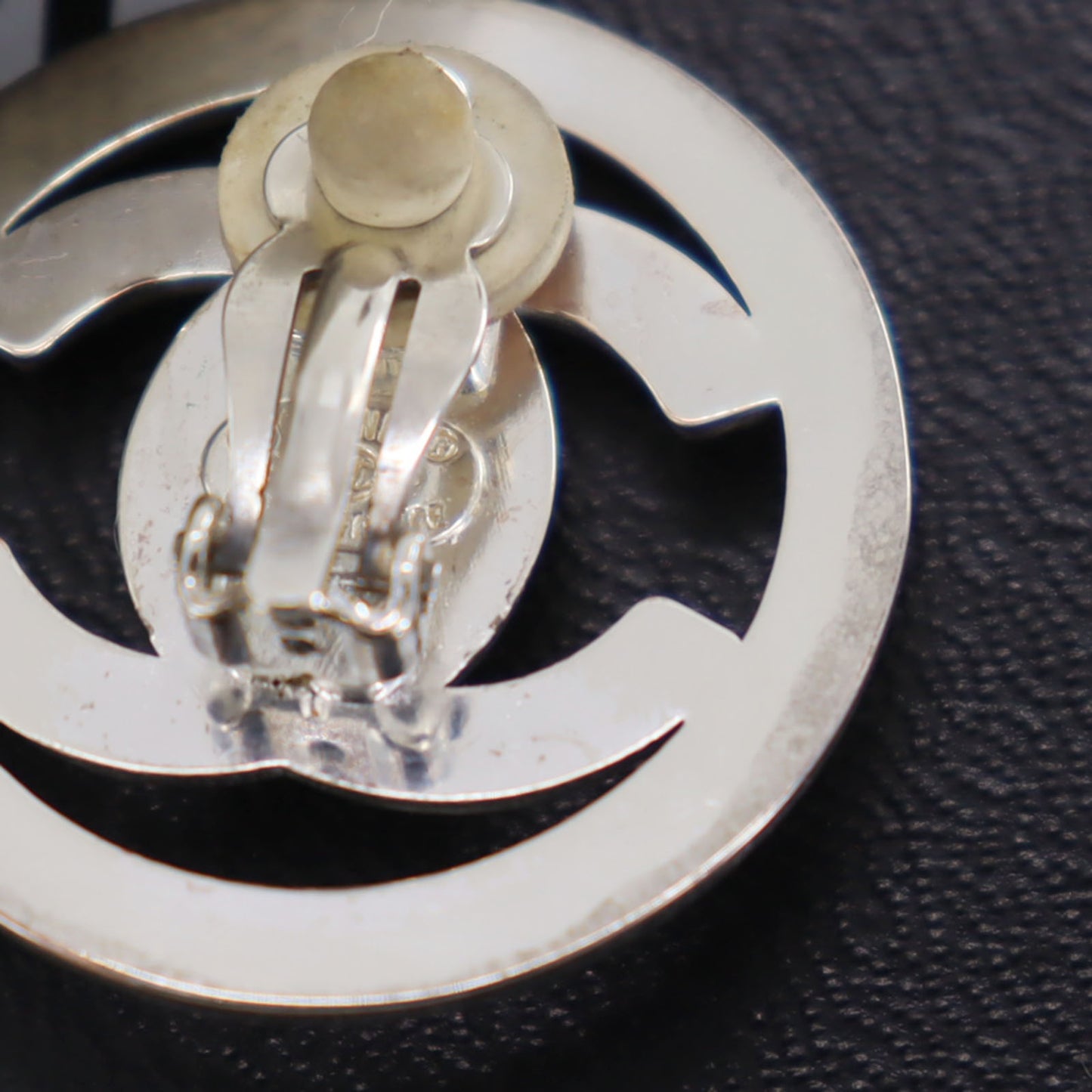 CHANEL CC Logos Circle Earrings Silver Clip-On 97 P #CH389