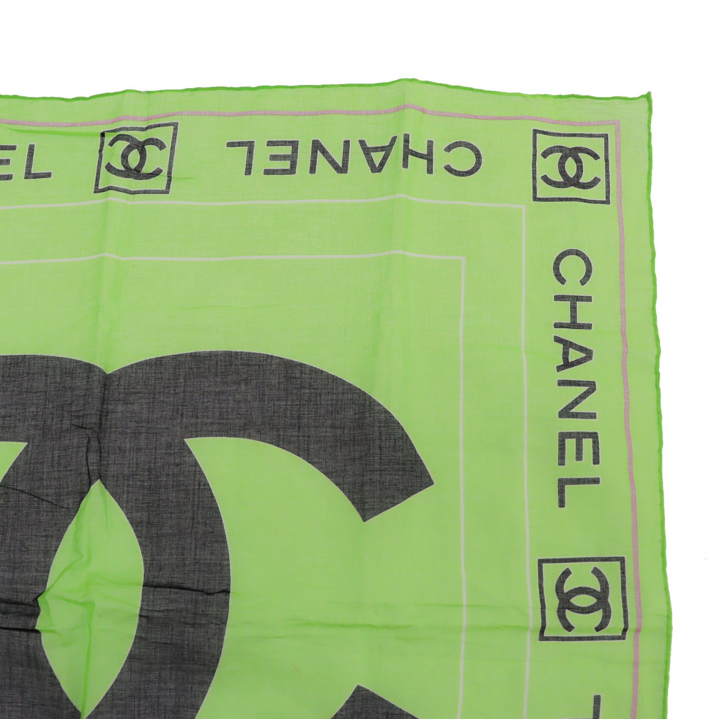 CHANEL CC Logos Green Square Scarf Cotton #CO834