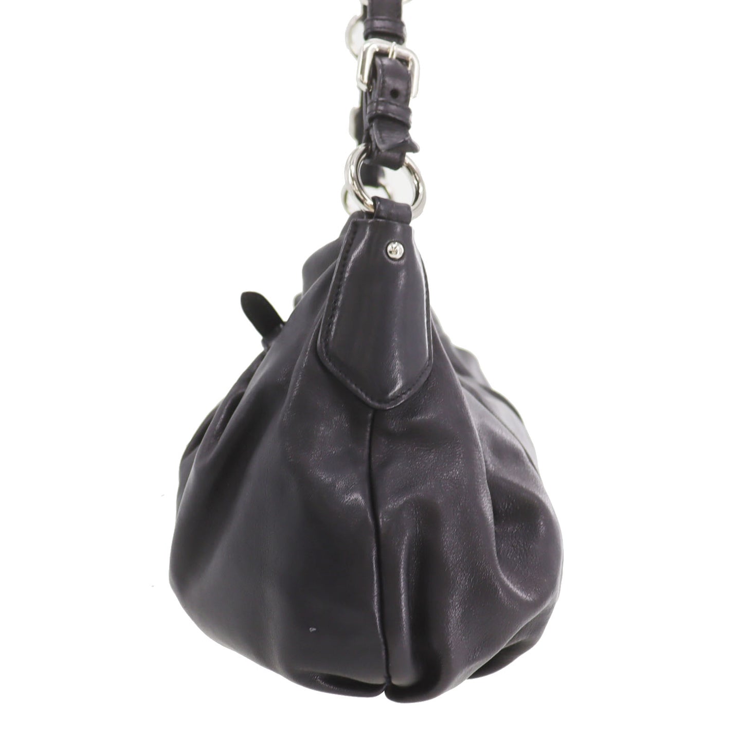 PRADA Logos Shoulder Handbag Black Leather #ED81