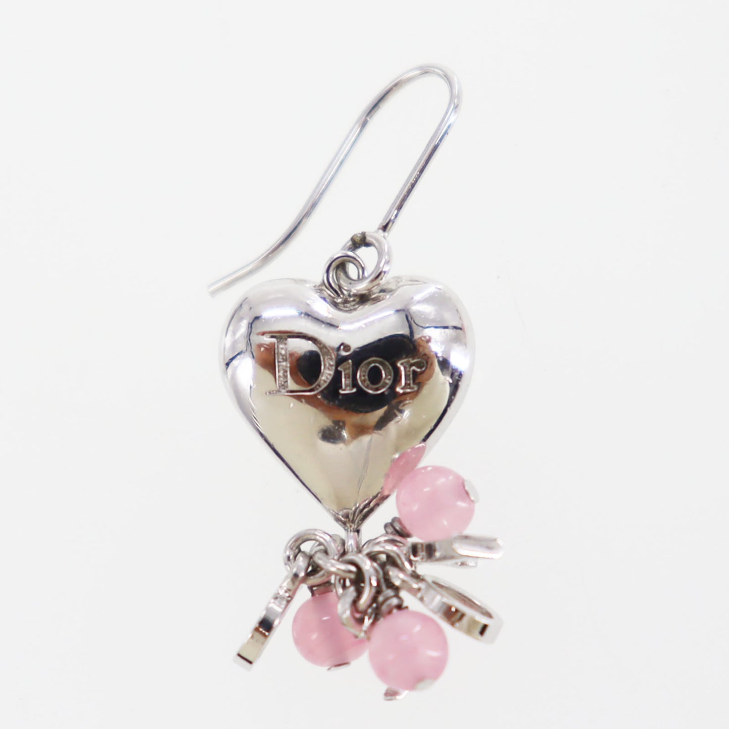 Christian Dior Heart Hook Pierced Earrings Silver Plated #ED419