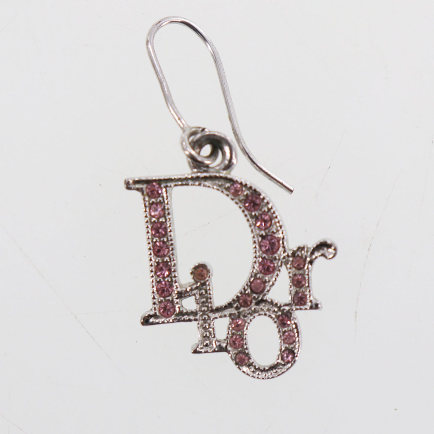 Christian Dior Logos Rhinestones Hook Pierced Earrings Silver Plated #EH4