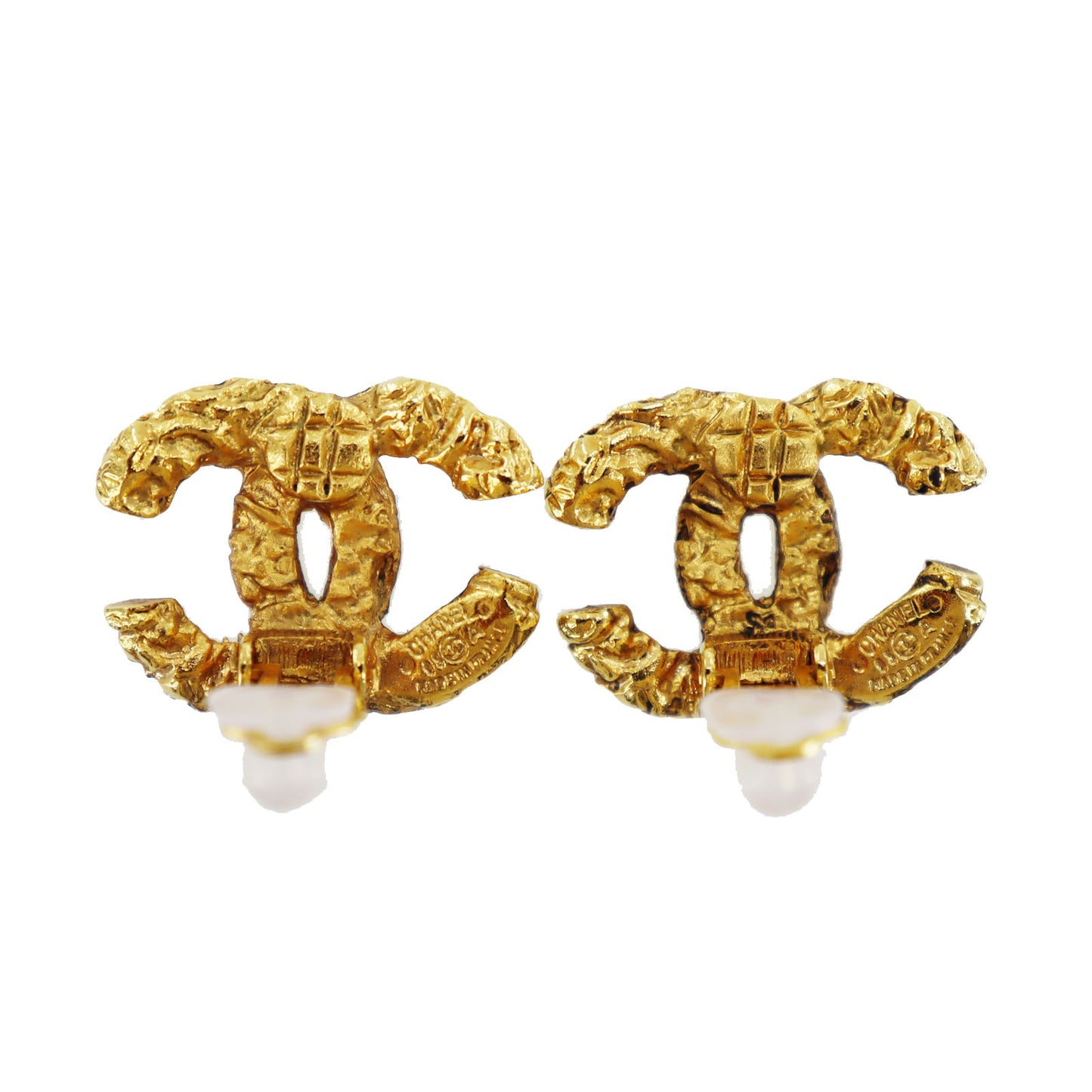 CHANEL CC Logos Earrings Gold Clip-On Vintage 93A #AG768