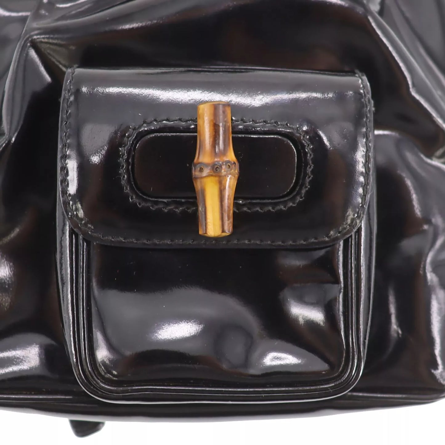 GUCCI Bamboo 2 Way Backpack Black Patent Leather #AF885