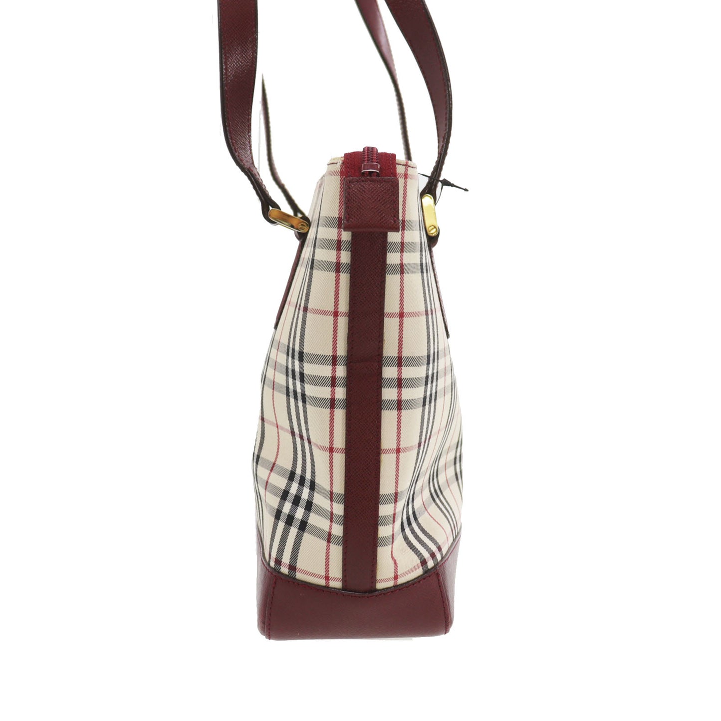 Burberry Nova Check Handbag Beige Bordeaux Canvas #BT778