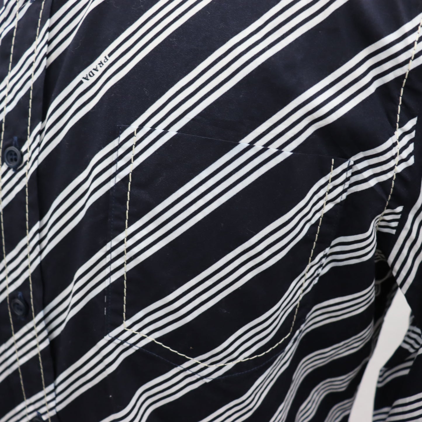 PRADA Logos Tops Shirt Light Navy White 100% Cotton Size 42 #AG994