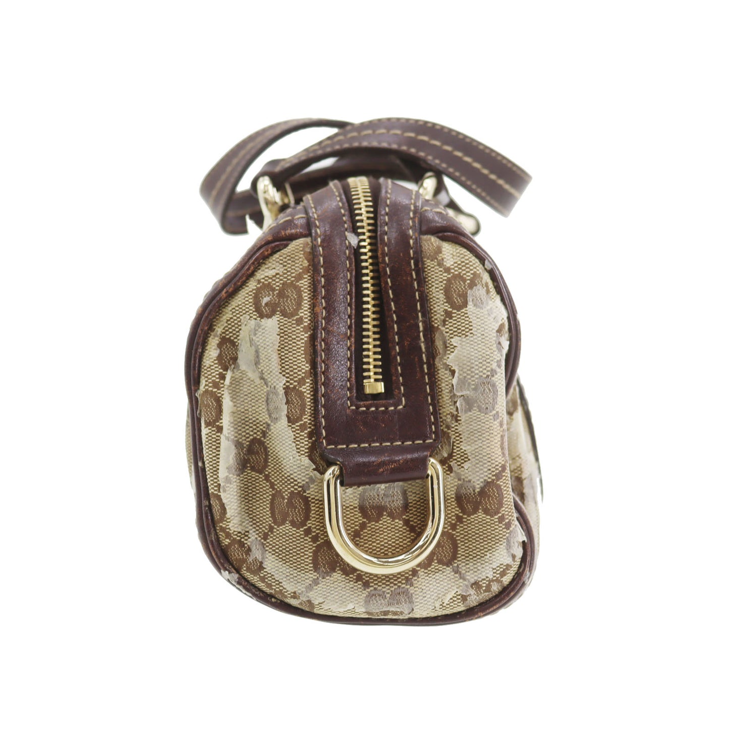 GUCCI Crystal GG Mini Boston Handbag Brown Vinyl Leather #AG692