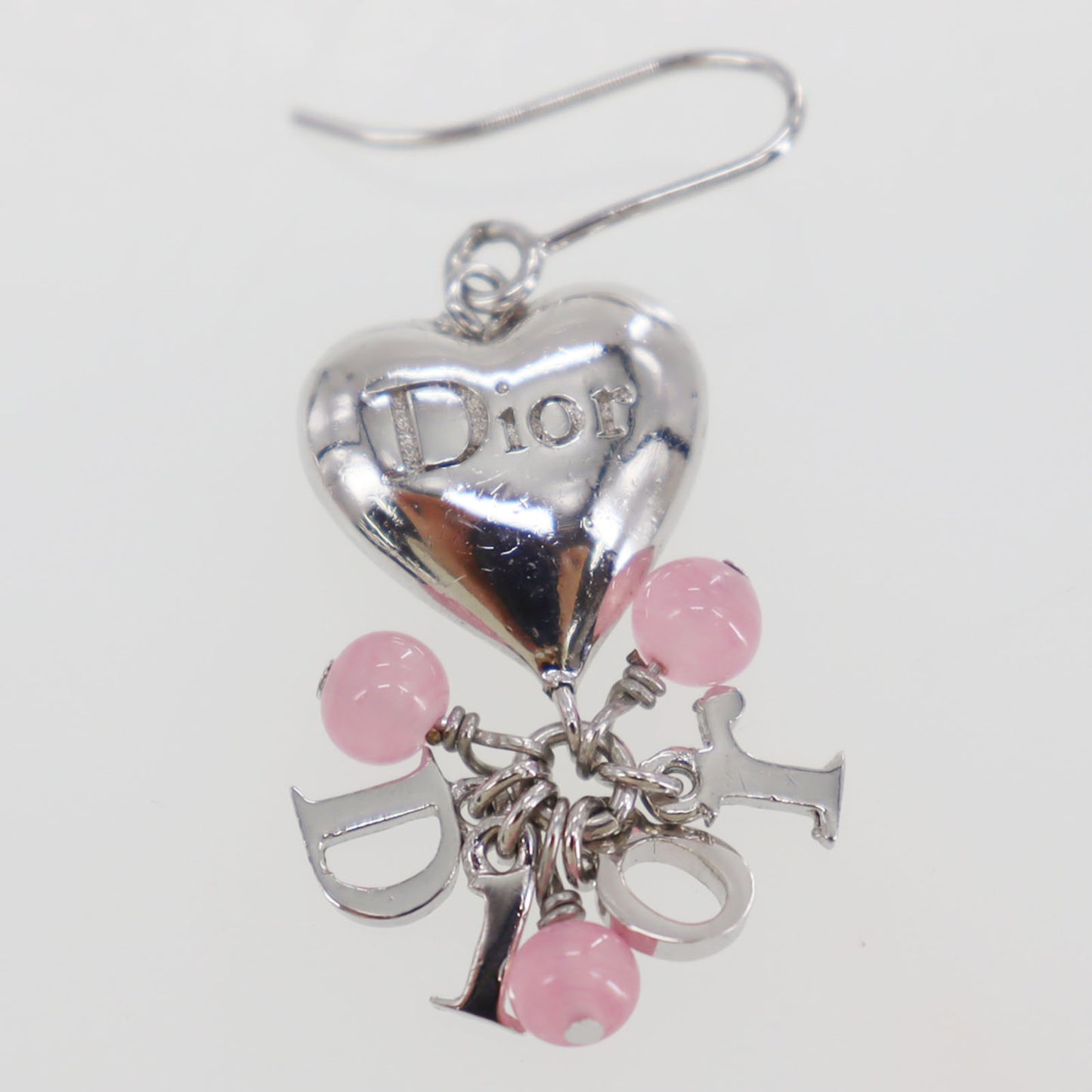 Christian Dior Heart Hook Pierced Earrings Silver Plated #ED419