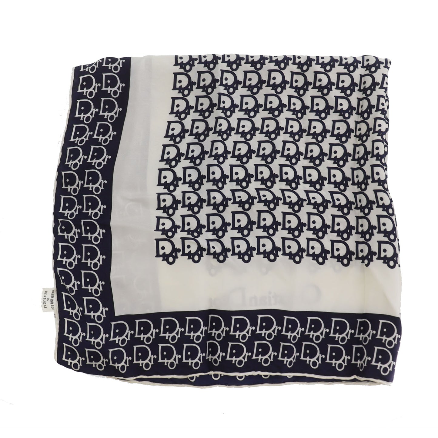 Christian Dior Logos Silk Scarf Navy White #ED37