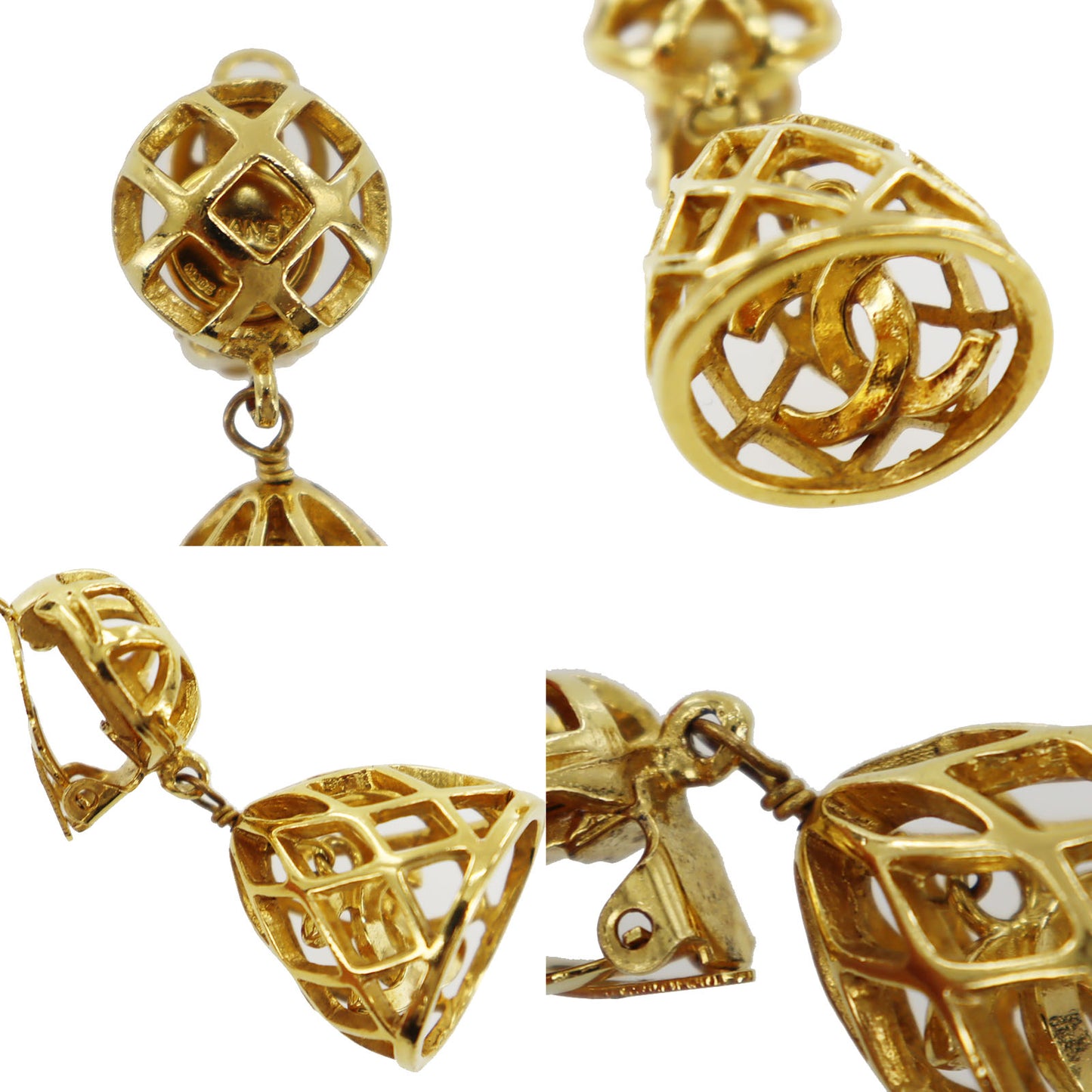 CHANEL CC Logos Earrings Gold Clip-On #BT580