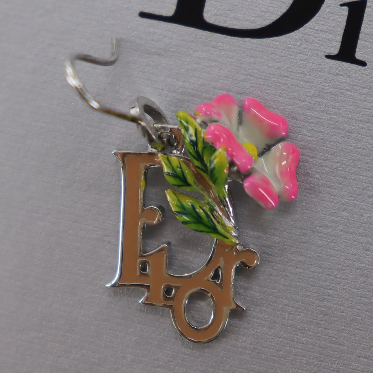 Christian Dior Logos Flower Motif Piercing Silver Plated #BT988
