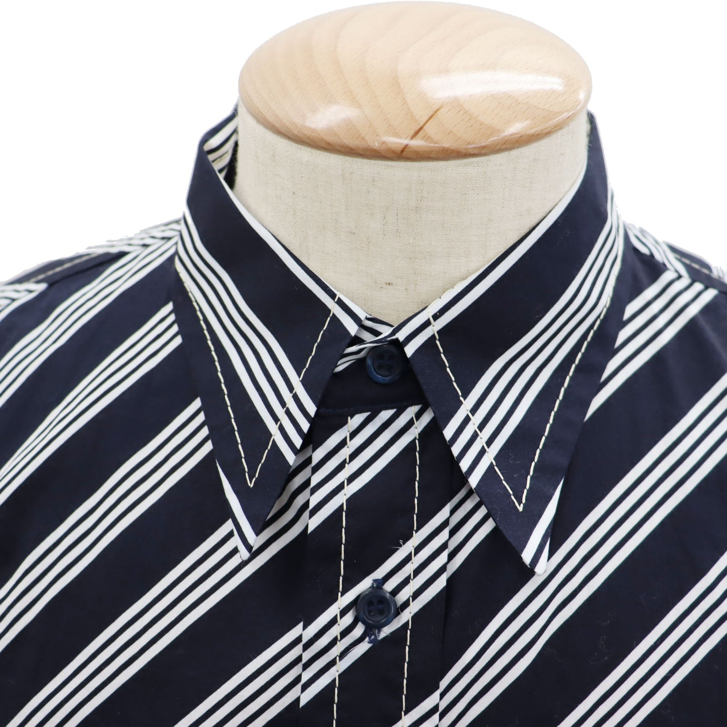 PRADA Logos Tops Shirt Light Navy White 100% Cotton Size 42 #AG994