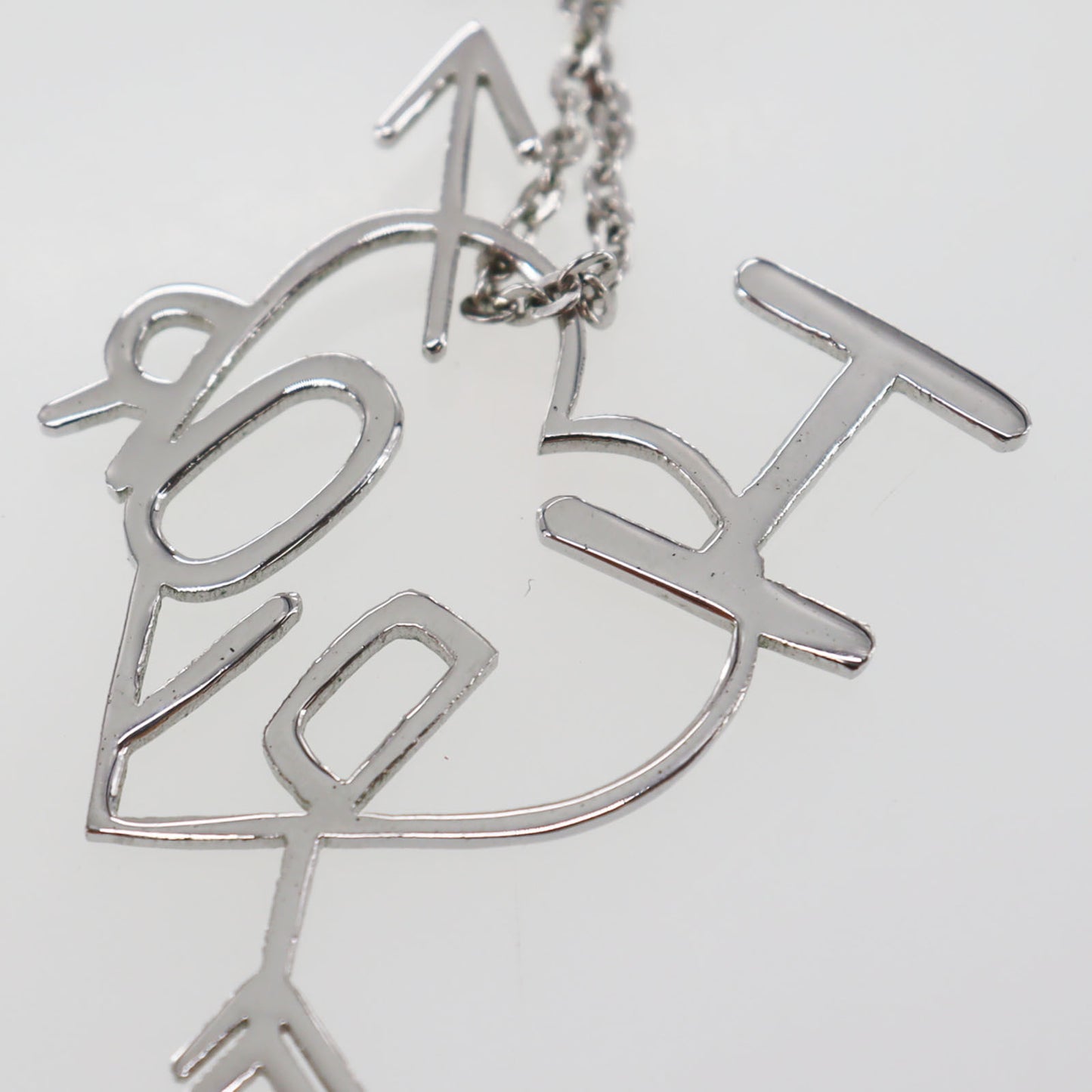 Christian Dior Logo Heart Chain Necklace Silver #CX518
