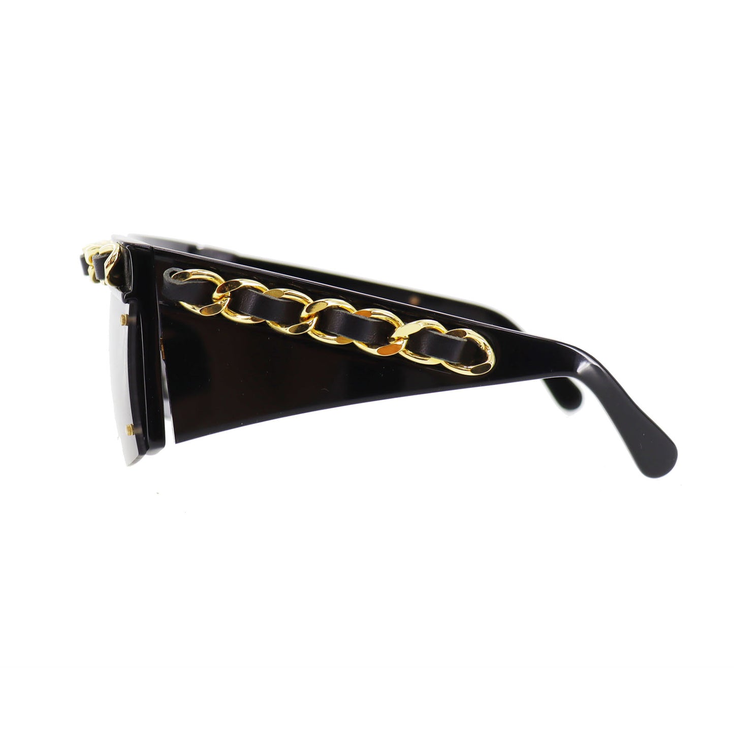 CHANEL Chain Sunglasses Black Shield Eye Wear #BZ506