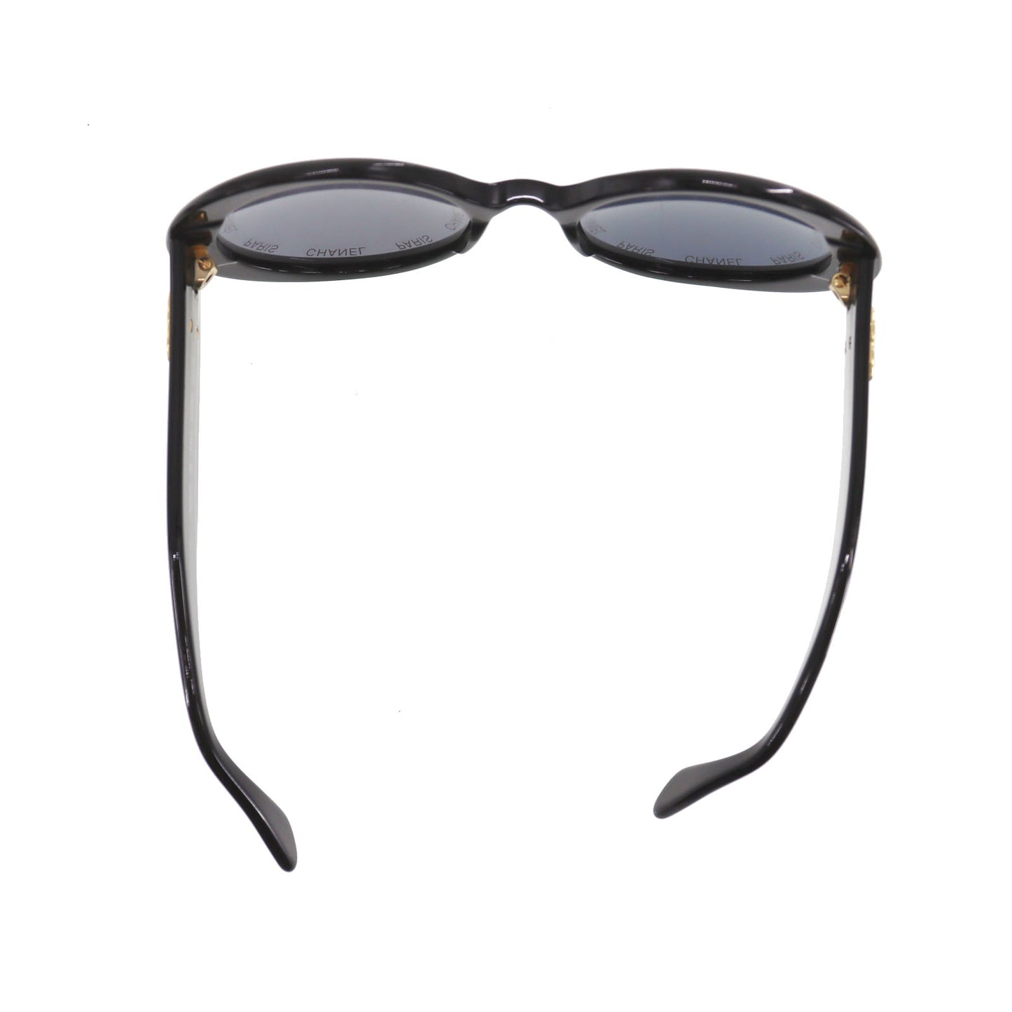 CHANEL CC Logos Sunglasses Black Round Eye Wear #CP867
