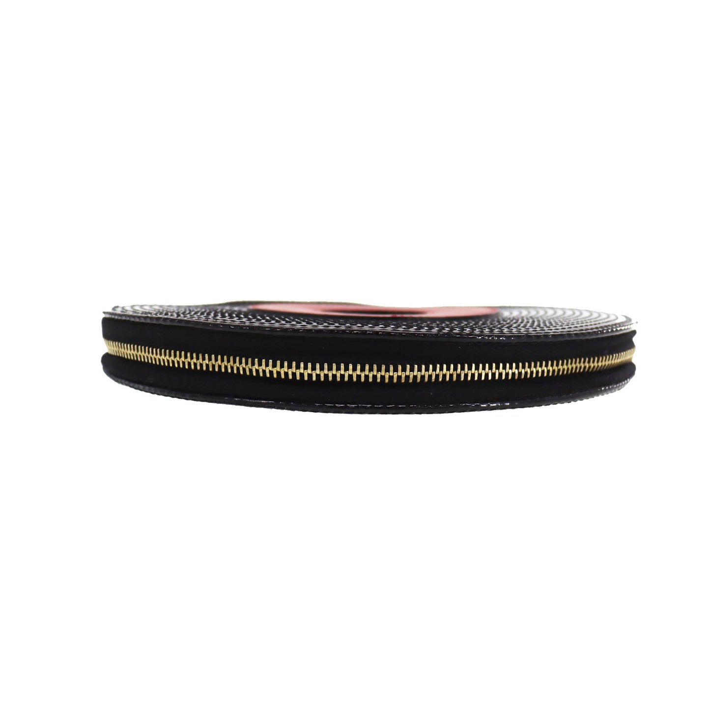 CHANEL Black Red Record Motif Disc Chain Clutch Bag Patent Leather #CJ876