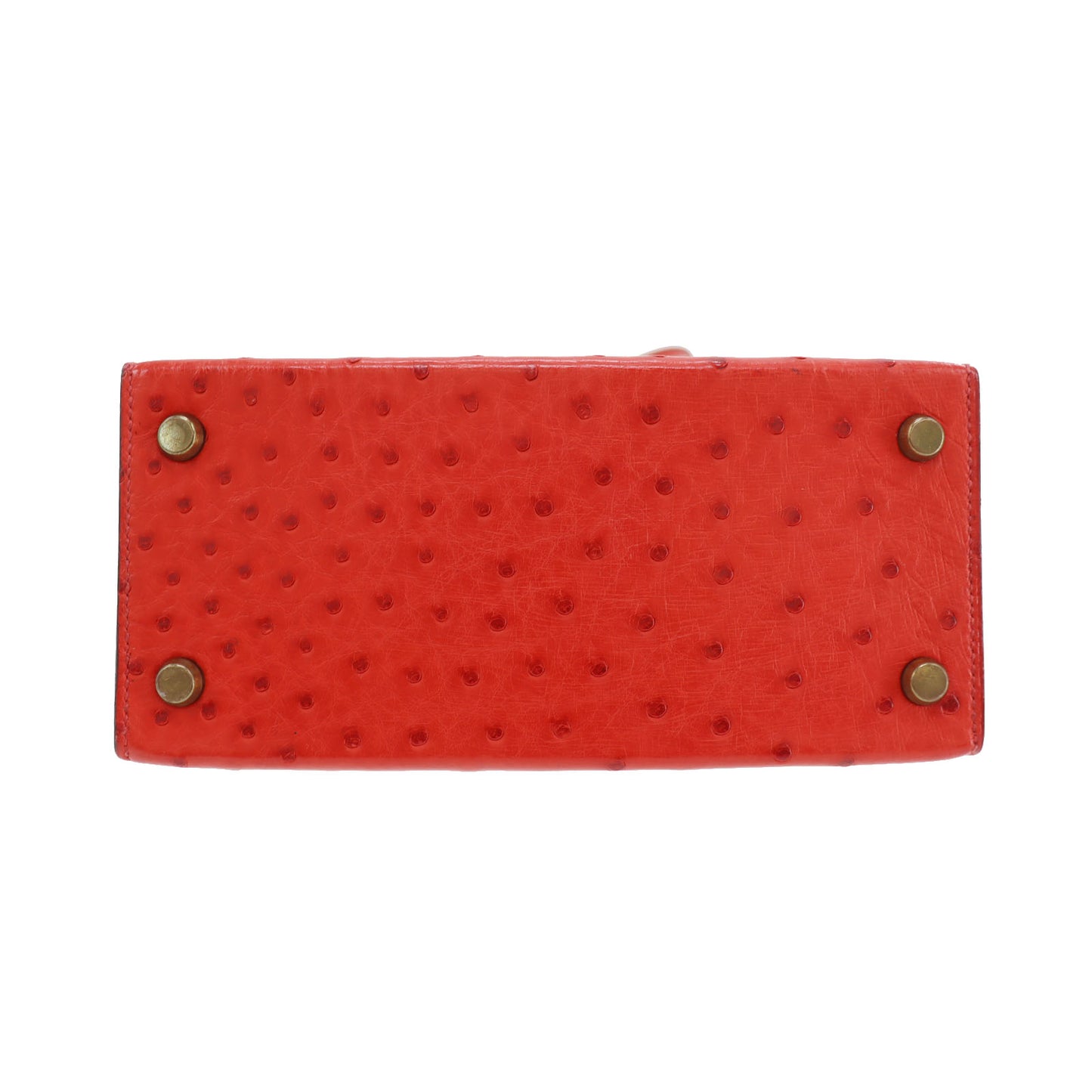 HERMES Mini Kelly 20 Used Shoulder Red Ostrich Leather #CN343