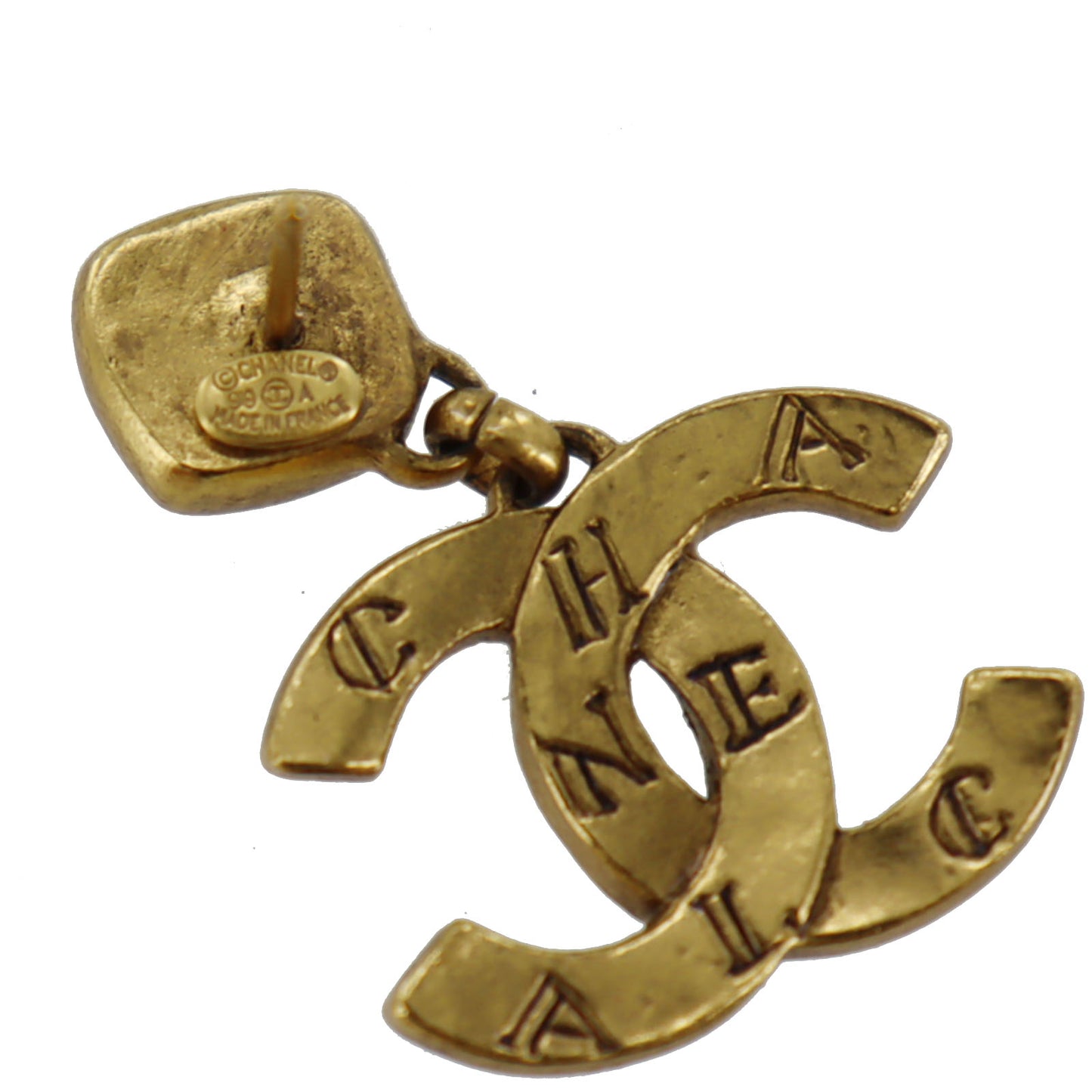 CHANEL CC Logos Red Stone Gold Piercing 99 A #CD793