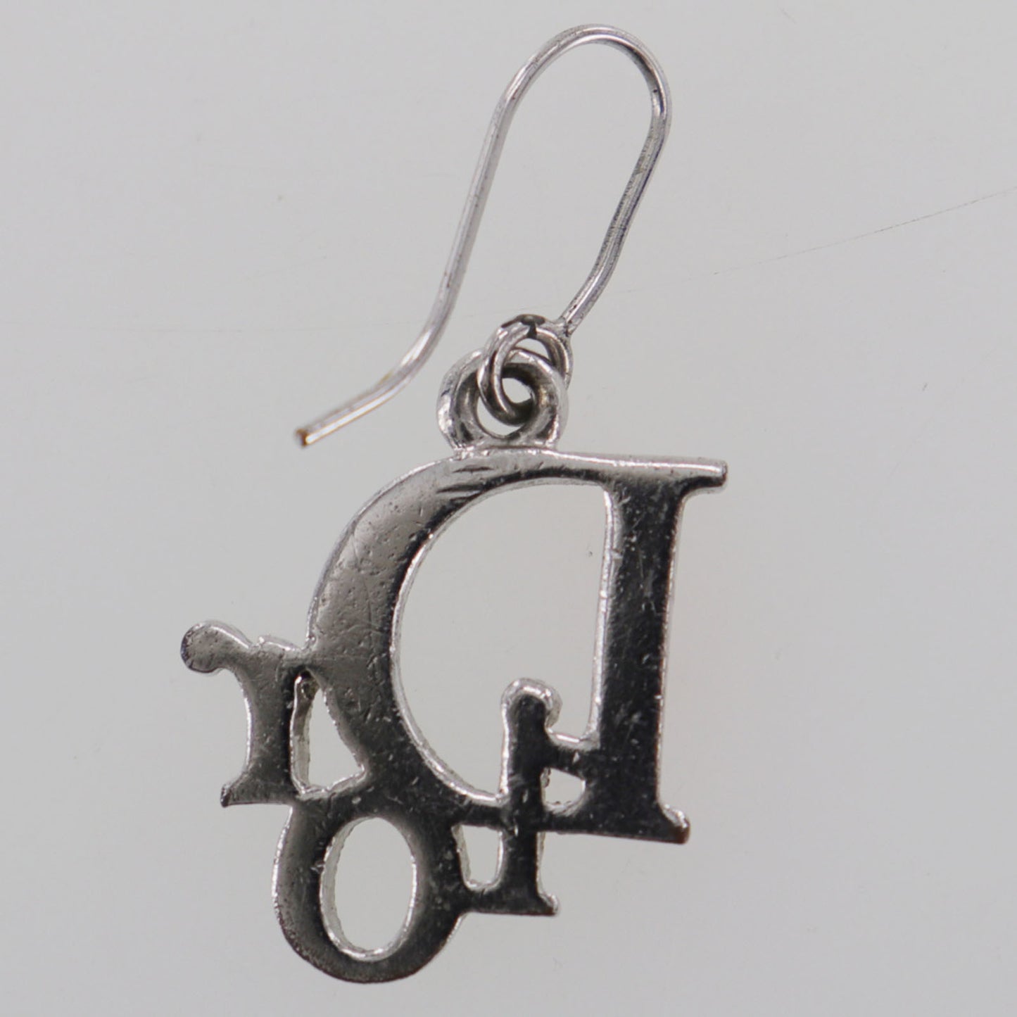 Christian Dior Logos Rhinestones Hook Pierced Earrings Silver Plated #EH4